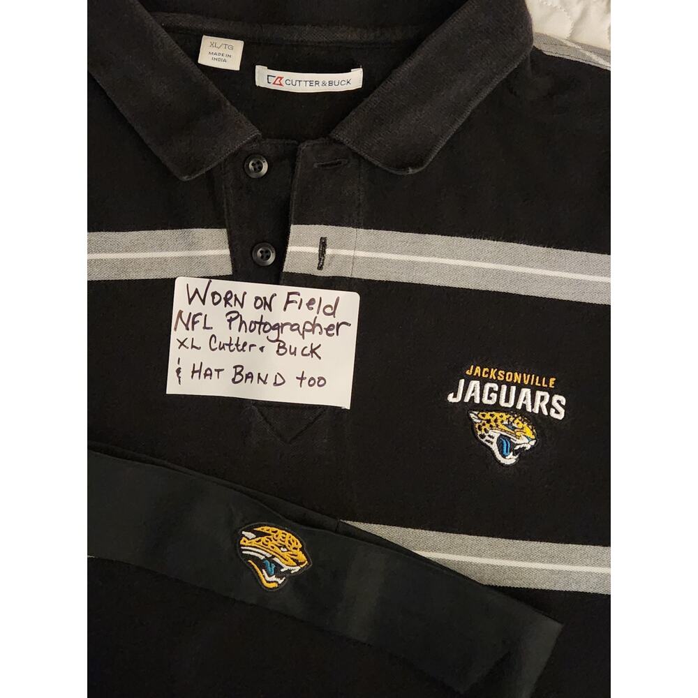 XL Cutter Buck Jaguars Fan Polo Shirt Patch logo Black Stripe Cotton - exclusive